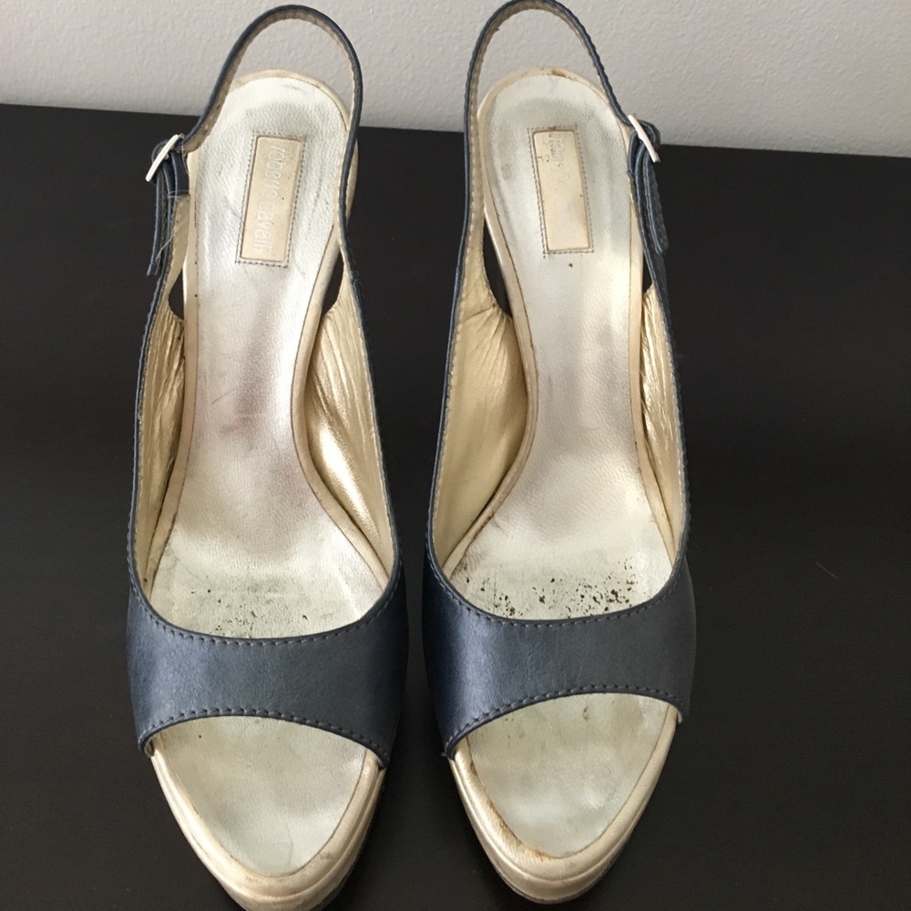 Roberto Cavalli Blue and Silver Platform Heels